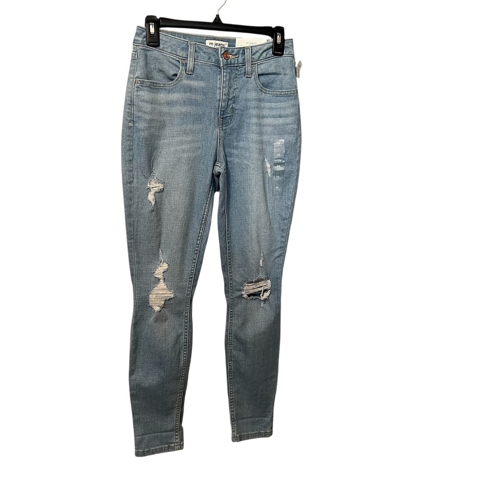 m jeans by maurices Womens XS High Rise Jegging Ankle Distressed Light Wash Blue